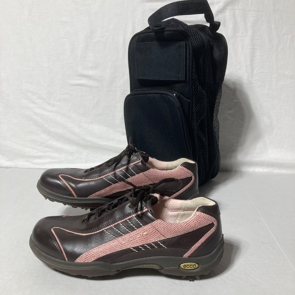 ECCO Brown Leather Hydromax Golf Shoe Size EU 41 USA 10.5‎ Water Resist. w/ Bag